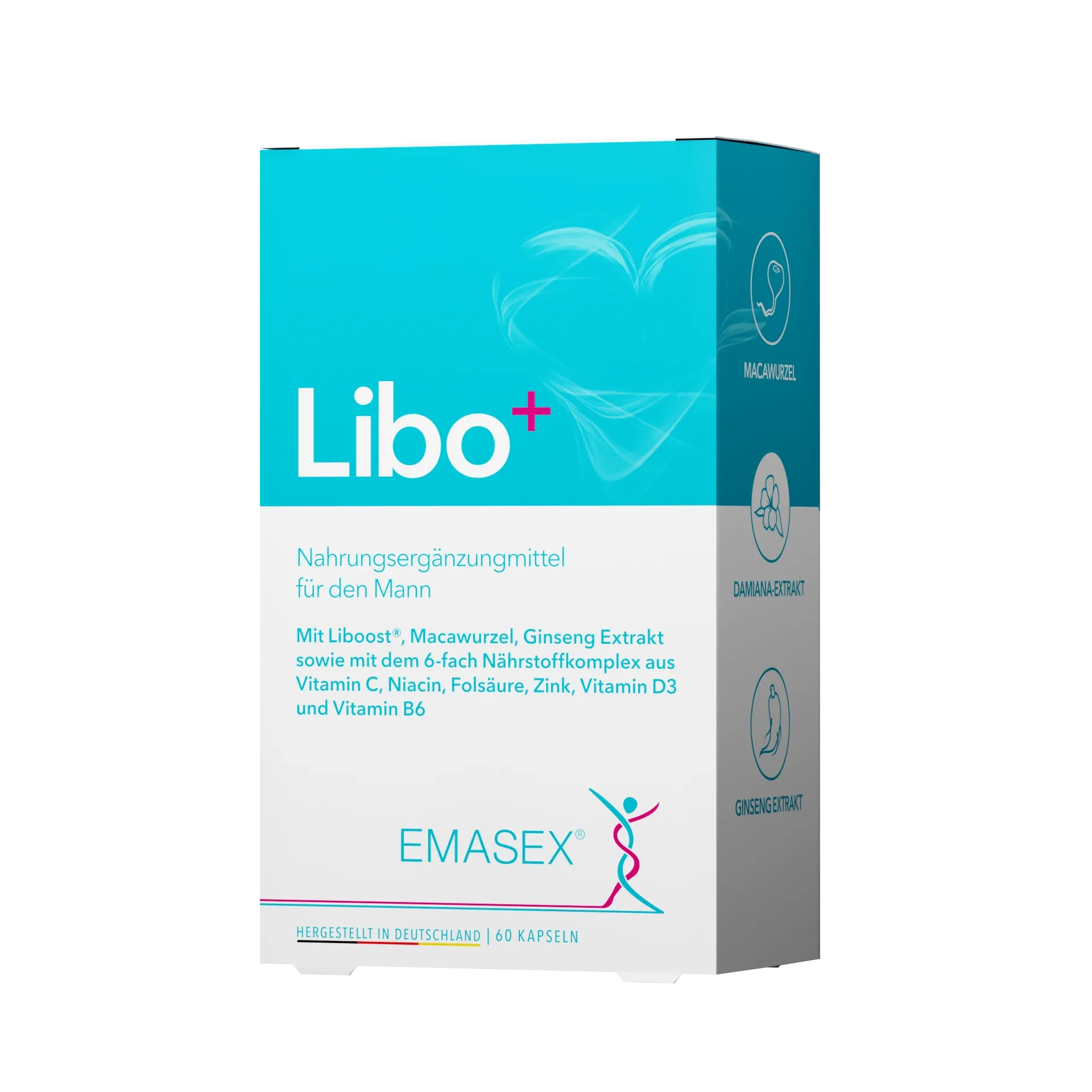 EMASEX® Libo+ 60-capsule pack, tilted front view